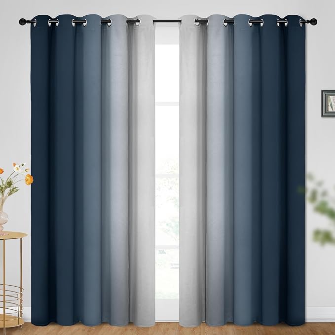 SimpleHome Ombre Navy Blue to Grey White Curtains by SimpleHome