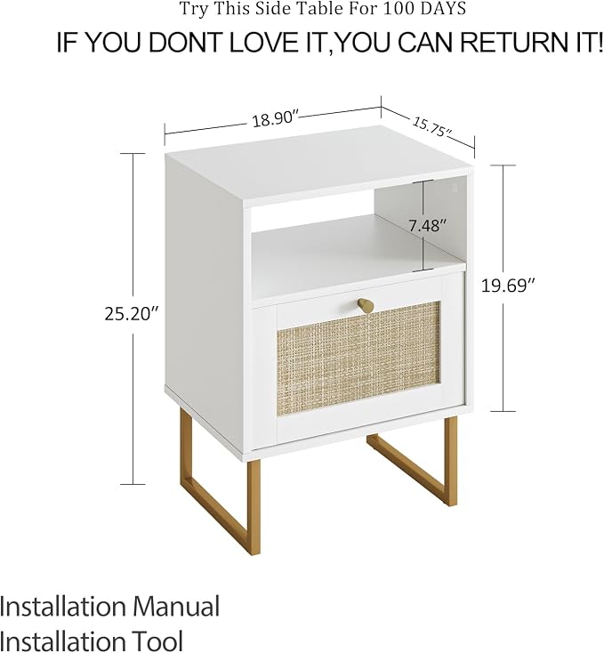 Masupu Extra Large Rattan Nightstand, Boho Night Stand Modern Farmhouse Wood - Image 2