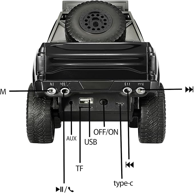 WS-589 Rugged Pickup Truck Bluetooth Replica Speaker – Portable Audio with TWS, LED Party Lights & HD Stereo | Unique Surprise Gift for Music & Truck Lovers (Black)
