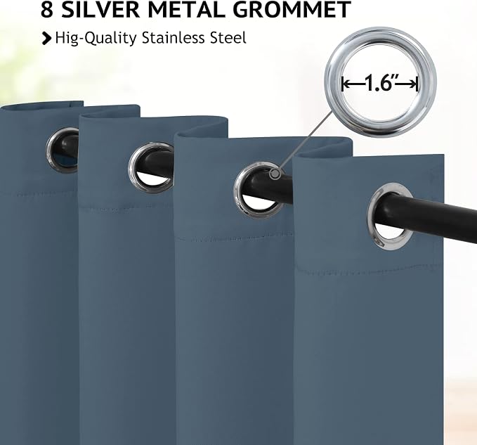 COSVIYA Grommet Room Darkening Stone Blue Curtains 90 inch Long - Image 2