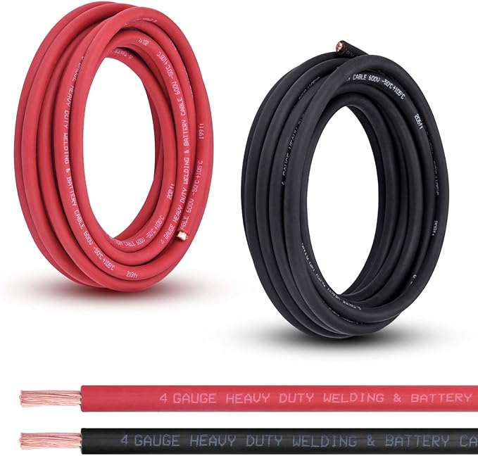 Shirbly 4 Gauge Battery Cable, 20FT Red + 20FT Black 4 AWG Pure Copper Wire Welding Cable, for Automotive, Battery, Solar and Generator, Standard USA OFC Wire
