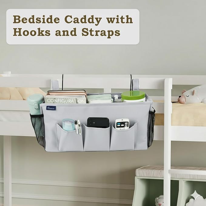 Surblue Bedside Organizer with Hook Bedside Caddy Hanging Storage Bag with - Image 3