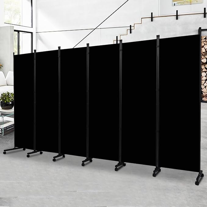 Room Divider 6FT Tall Folding Privacy Screens, 6 Panel Wall Divider w/Wheel | by HOMSCREENER