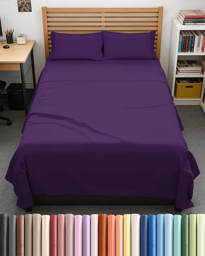 Full XL Bed Sheet Set - 4 Piece Extra Long Extended Full XL Sheets - Soft, Breathable & Cooling - Fits 8" to 16" Mattress w/ Deep Pockets - 54" x 80" - Easy-Fit, Wrinkle and Fade Resistant - Purple
