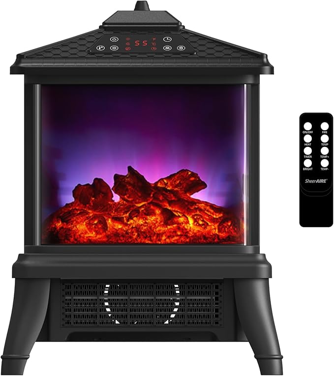 18-inch Freestanding Electric Fireplace, Equipped with 1500W/1650W Electric Wood Fireplace Flame Effect, Featuring Realistic Flames, 3-Second Quick Heating, Remote Control, and Adjustable Lighting