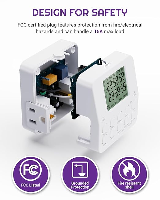 NEARPOW Digital Timer Outlet, Infinite Interval Repeat Cycle Timer Plug, Indoor Timed Interval Cycle Power Switch, 7 Day 24 Hour Daily Programmable Electrical Outlet with 20 ON/Off Programs 15A/1875W