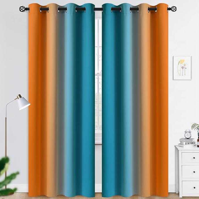 COSVIYA Grommet Ombre Blackout Orange and Blue Curtains, W52 x L84 inch | Room by COSVIYA