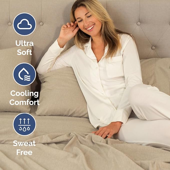 RV Short Queen Sheet Set 60 X 75 - 4 Piece RV Short Queen Bed Sheets - Soft, Breathable & Cooling - Designed for Bunks, Trailers & Campers - Fits 8” to 12" Mattress - Luxury Bedding - Heathered Beige