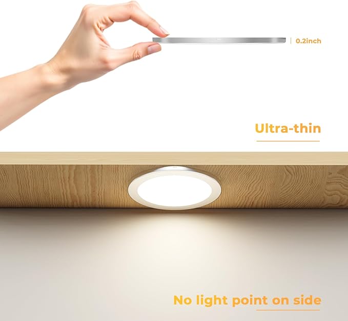 VST Under Cabinet Mini Panel Lighting 3.94inch 12V 2.5W(Total 15W) with Wireless Dimmer Switch, Surface Mount Puck Light for Kitchen Van Truck Car Galley Downlight 6Pack(Round 2700K-6500K)