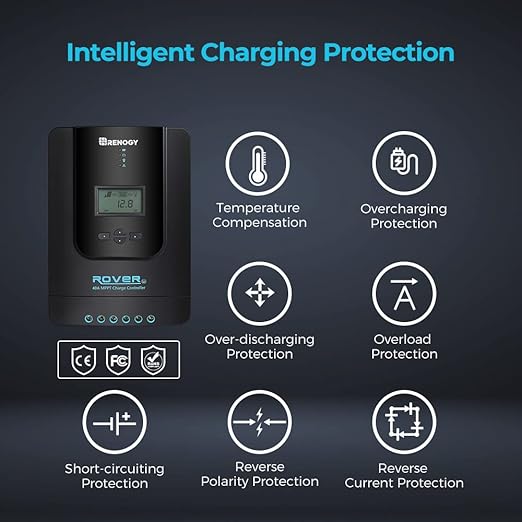 Renogy Solar Charge Controller Rover 40A 12V24V Auto Parameter DC Input MPPT Charge Controllers for Solar Panels Adjustable LCD for Gel Sealed Flooded Lithium Battery