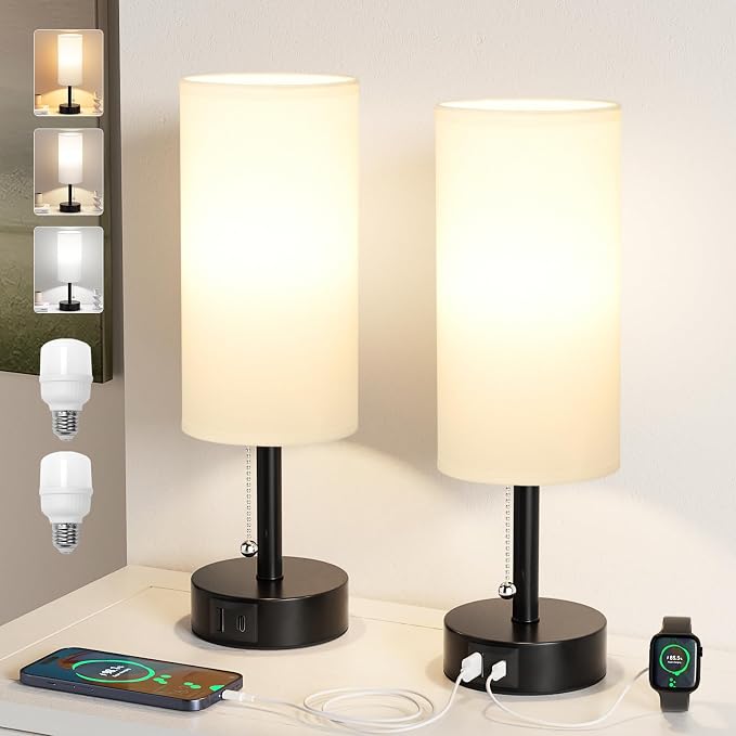 White Bedside Table Lamps Set of 2 - Image 7