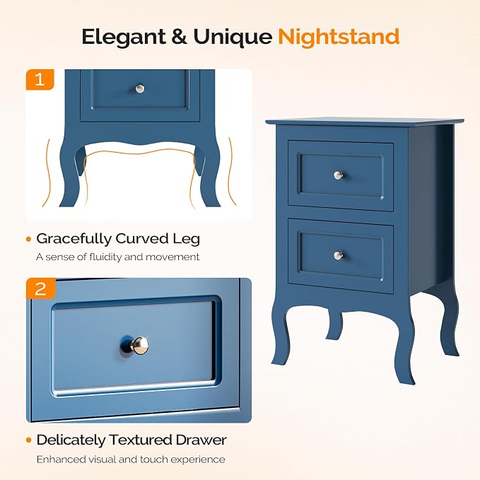 Bonnlo Blue Nightstand Set of 2, Kids Room, Living Room, 15.75" W x 11.8" D x - Image 4