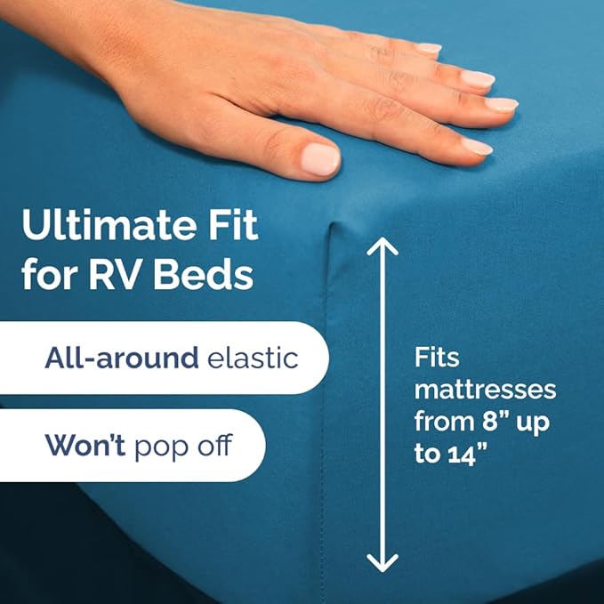 RV Short Queen Sheet Set 60 X 75 - 4 Piece RV Short Queen Bed Sheets - Soft, Breathable & Cooling - Designed for Bunks, Trailers & Campers - Fits 8” to 12" Mattress - Hotel Luxury Bedding - Denim Blue