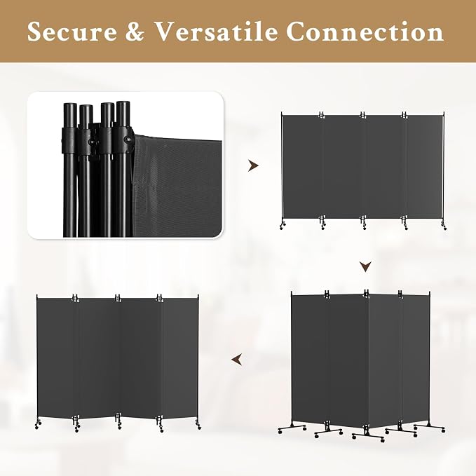 Kokorona 4 Panel Room Divider, 6FT Tall Folding Privacy Screen - Image 5