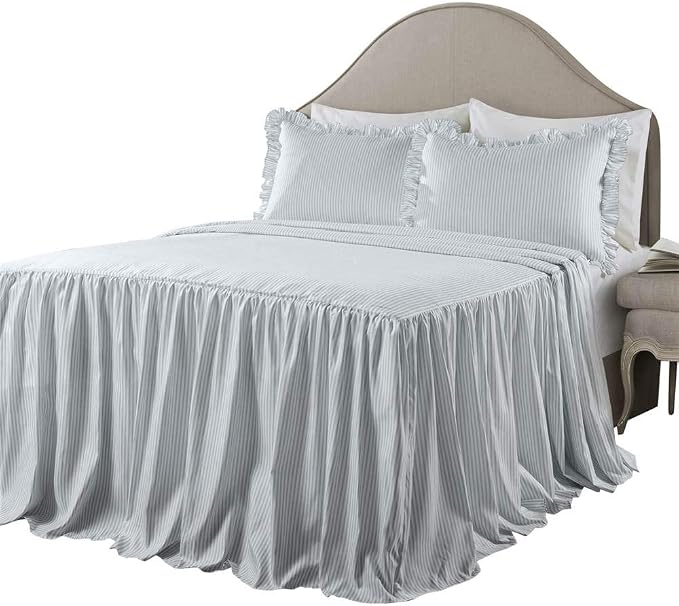 Lush Decor Ticking Stripe Bedspread King Size 3 Piece Set Lake Blue by LushDecor