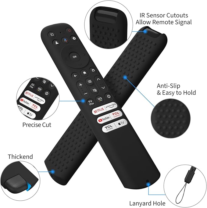 Hi Color Silicone Cover for TCL RC813 FMB1/RC923/RC902V Remote Protective Case Sleeve for TCL Smart TV Remote RC813 FMB1 Case Cover (Black)