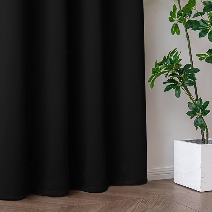 Blackout Curtains 108 Inches Long 2 Panels Set, Black Curtains Thermal Insulated Room Darkening Drapes for Bedroom, Rod Pocket Light Blocking Drapes Living Room Windows(52W × 108L, Black)