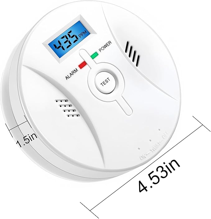 Carbon Monoxide Detector, Portable Carbon Monoxide Alarm, with LCD Display and Test Button (Batteries Not Included)