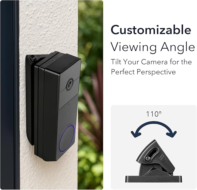 Wasserstein Horizontal Wedge Mount Compatible with Duo Cam Video Doorbell - Adjustable Angle for Better Viewing for Your Doorbell Camera - Optional No-Drill Installation (1 Pack, Black)