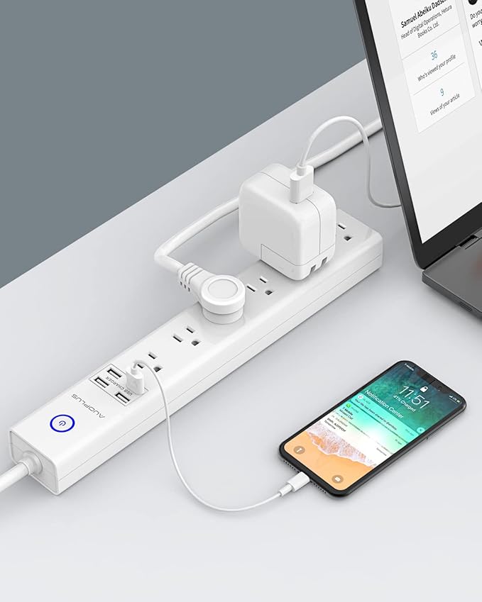 2 Pack Surge Protector Power Strip - 10FT Long Extension Cord with Multiple Outlets, 6 Widely Outlets 4 USB Charging Ports, Flat Plug Overload Surge Protection, Wall Mount for Home, Office ETL Listed