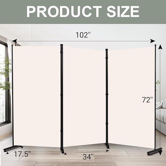 Room Divider 3 Panel Folding Privacy Screen, Round Pad Design Wall Divider | - Image 6