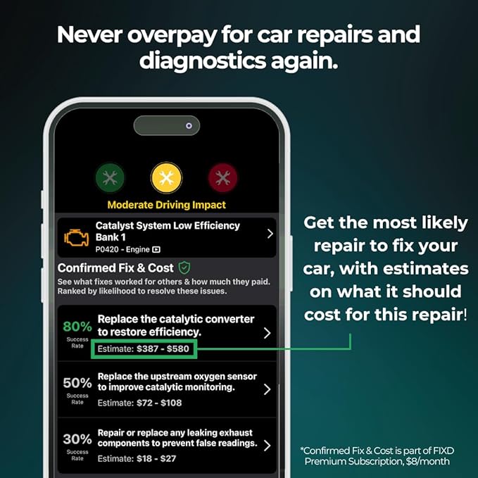 FIXD Bluetooth OBD2 Scanner for Car - Car Code Readers & Scan Tools for iPhone/Android - Wireless OBD2 Auto Diagnostic Tool - Check Engine & Fix All Vehicles 1996+ (1 Pack w/Free FIXD Premium Trial)