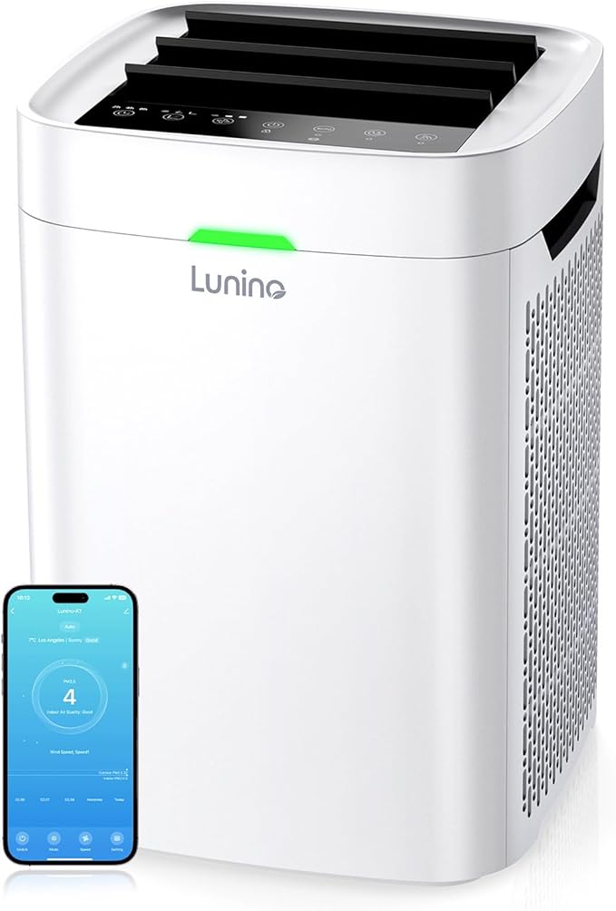LUNINO Air Purifiers for Home Bedroom Dorm Room Apartment, Double-sided HEPA Air Purifier with Washable Pre-filter, Smart WiFi, PM 2.5 Air Quality Monitor, Fan Mode, for Pets Hair, Dust, Smoke