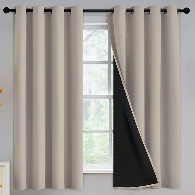 Yakamok 100% Blackout Curtains for Bedroom 63 Inch Length, Total Light Blocking by Yakamok
