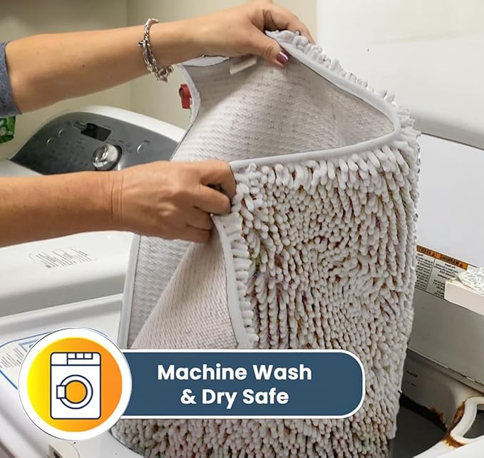 Muddy Mat® Original Dog Door Mat for Muddy Paws, Super Absorbent Microfiber, Non-Slip Washable Pet Rug, Quick Dry Chenille Entryway Carpet, Machine Washable Indoor Outdoor mat, White 48"x72"