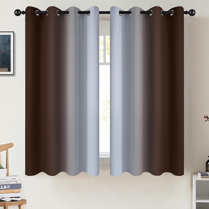 COSVIYA Curtains & Drapes Grommet Ombre Brown Curtains W52 x L54 Inch | by COSVIYA
