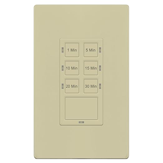 TG 30-Minute Countdown Timer Switch, 1-5-10-15-20-30 Min, for Bathroom Fans, Heaters, Lights, LED Indicator, 120VAC 800W, No Neutral Wire Required, UL Listed, Screwless Wall Plate, Ivory