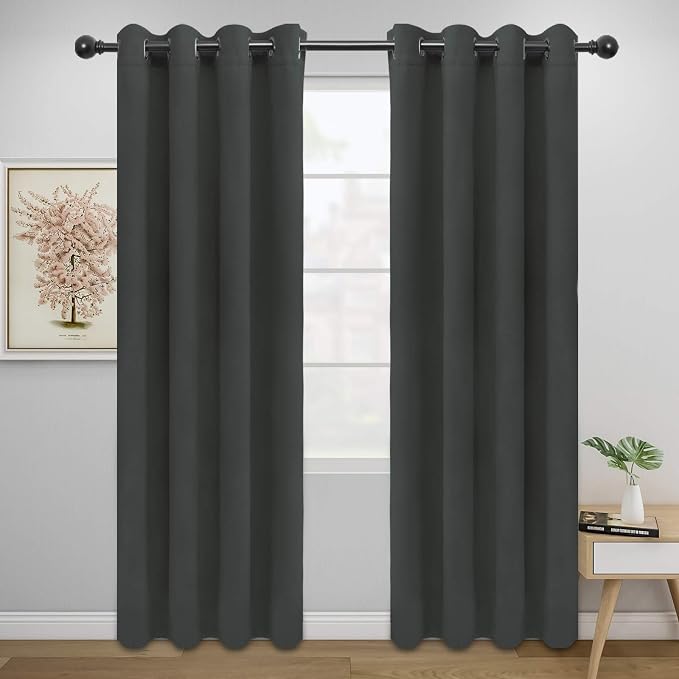 Easy-Going Thermal Grommet Blackout Curtains, 2 Panels 52x84 in, Dark Gray | by Easy-Going
