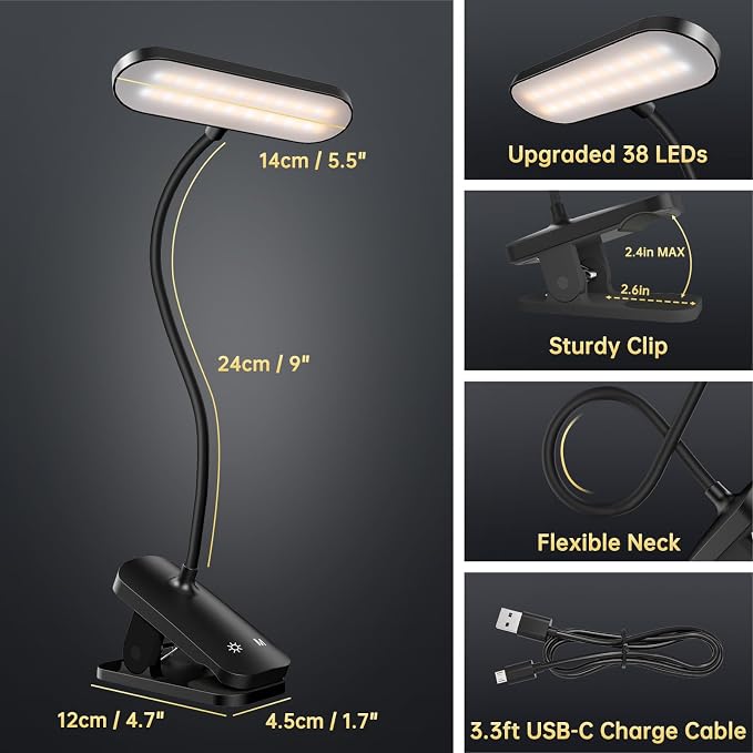 Rechargeable LED Desk Lamp, Clip Reading Light - Image 6