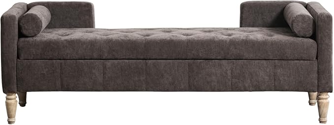 64.6" End of Bed Storage Bench for Bedroom, Dark Charcoal Brown. | Modern End - Image 8