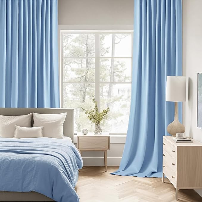 MIULEE Sky Blue Back Tab Blackout Curtains 52x63 Inches Long 2 Panels Set | Rod - Image 2