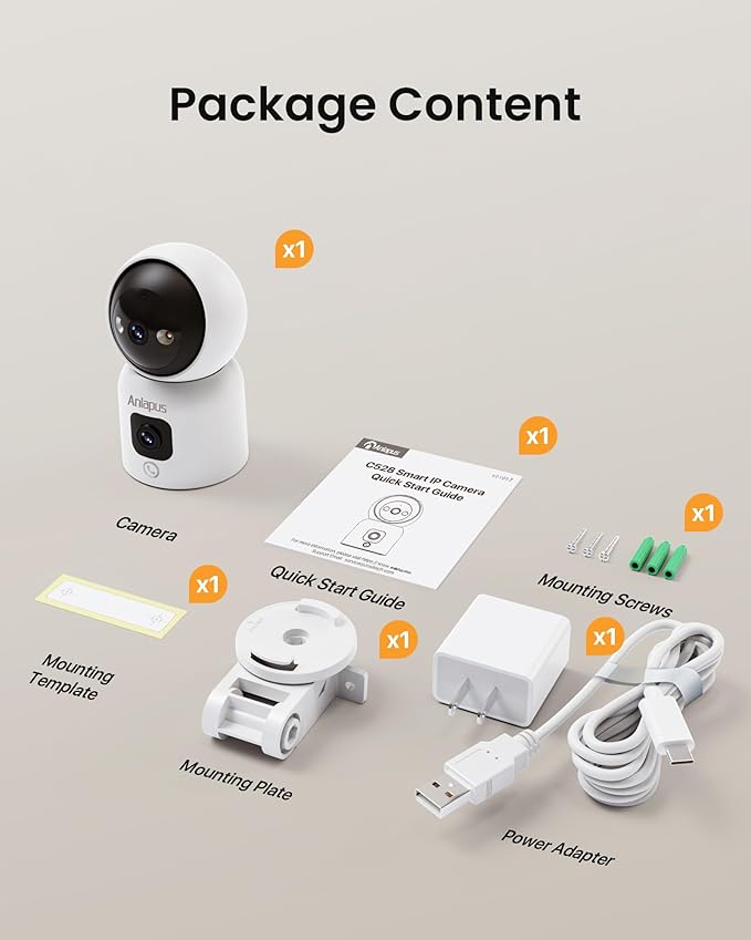 Anlapus 4 x A51D 4MP Dual Lens(2MP+2MP) Indoor Security Camera, Motion Detect, Auto Track, Plug-in, 360° WiFi Pan/Tilt Camera, 2.4GHz WiFi, Two-Way Talk, Light & Siren Alert, Memory Card Not Include