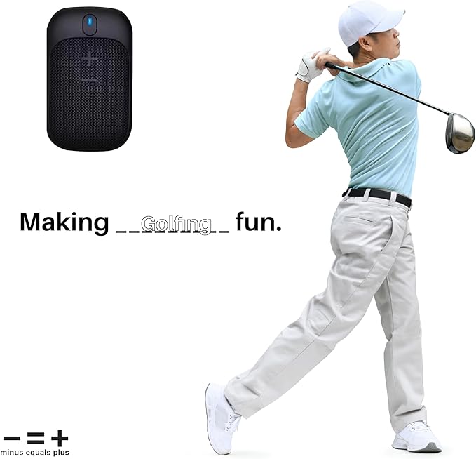 MINUS EQUALS PLUS - = + Golf Speaker/Wireless Wearable Bluetooth Speaker/Portable/Clip on/Up to 18hrs of Battery Life/Built-in Mic for Hands-Free Music and Calls/Water Resistant/Modern Design (Blue)