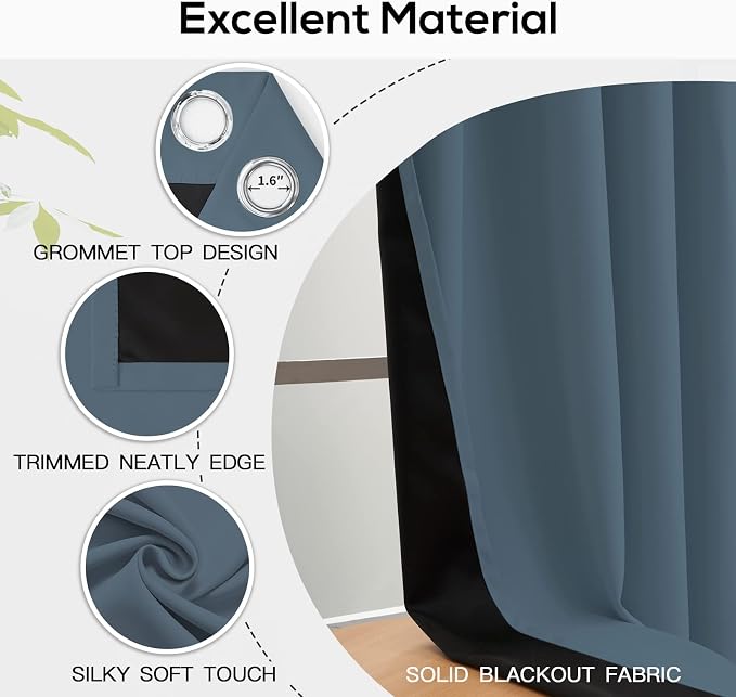 Yakamok 100% Blackout Curtains for Bedroom 84 Inch Length, Light Blocking Drapes - Image 4