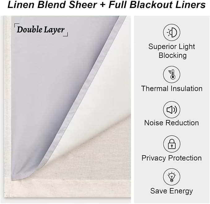 Topfinel Natural Pinch Pleat 100% Blackout Curtains, Linen Blended Thermal - Image 7