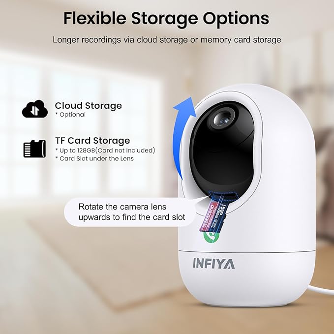 INFIYA 2K Security Camera Indoor-360 Cameras for Home Security and One-Tap Call, Elderly/Cat/Baby/Nanny, Motion Alert, Intelligent Tracking, 2.4GHz WiFi Only, Work with Alexa/Google Home, K7 2Pack
