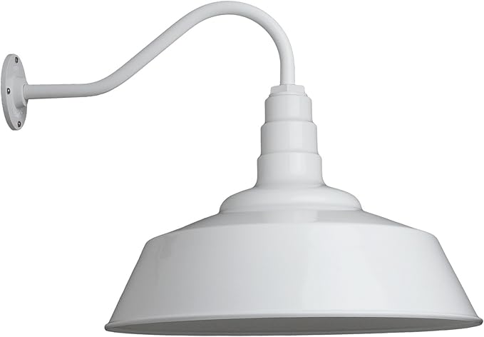 Steel Lighting Co. Large Outdoor Barn Light | Gooseneck Light Fixture | Made in America from 18-Gauge Steel | 20" Dome | 16" Gooseneck White Exterior/White Interior