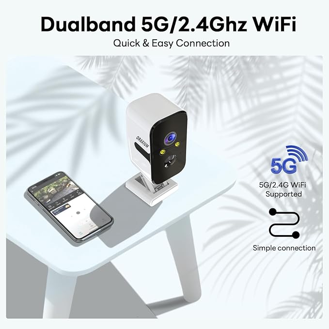 ORAXIUM Wireless Outdoor Security Camera, 2.4G/5G WiFi Window Camera for Home Security with Motion Detection, Two-Way Audio, SD/Cloud Storage