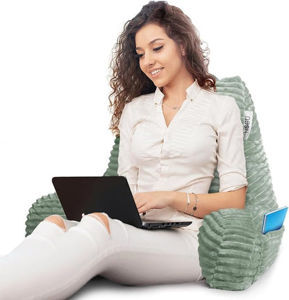 Nestl Reading Pillow with Shredded Memory Foam, Luxe Cut Plush Back Pillow for Sitting Up in Bed, Back and Arms Adjustable Support for Adult & Teens, Backrest Pillows with Washable Cover Sage Green