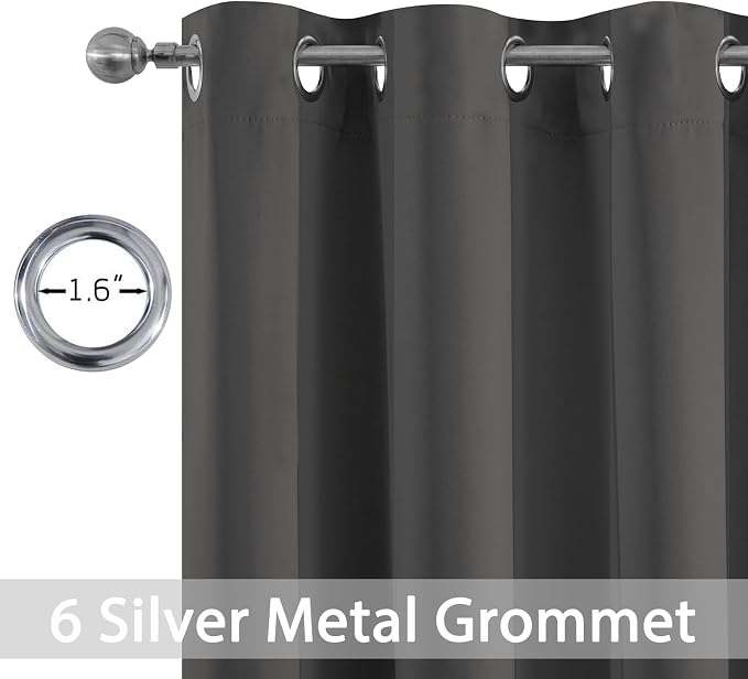 Yakamok Blackout Curtains 38x84 inch Charcoal Grey Thermal Drapes-Bedroom | 2 - Image 2