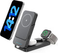 ANJANK 3 in 1 Portable Wireless Charging Station, 5000mAh Removable Mag-Safe Power Bank, Foldable Travel Magnetic Charger Stand for iPhone 17 16 15 14 13 12 Pro Max Plus, Apple Watch Series, AirPods