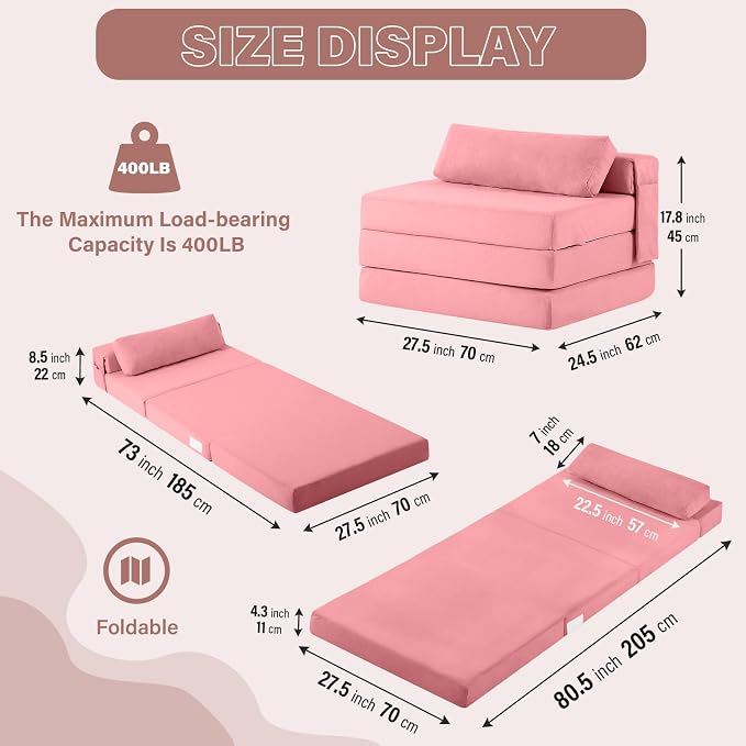 Folding Sofa Bed Chair, 4-Fold Convertible Sleeper Chair - Image 2