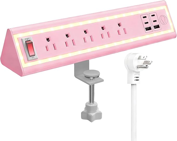 Desk Clamp Power Strip with Nightlight, 40W Fast Charging, 6FT Extension Cord by NYYTGE