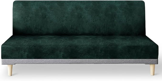 molasofa Leather Like Stretch Futon Slipcover Armless Futon Bed Sofa Cover Furniture Protector with Elastic Bottom, Soft and Washable Futon Cover for Sofa Bed Stay in Place（Medium，Green）