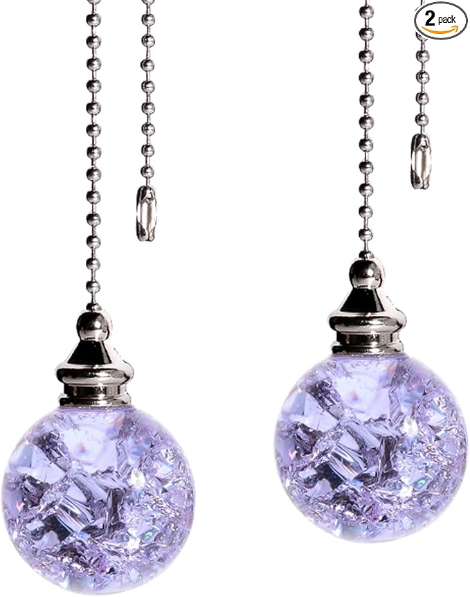 LONGSHENG - SINCE 2001 - 2PCS Purple Pull Chain Crystal Glass Ice Cracked Ball Pull Chain for Ceiling Fan Light Decoration 50cm Extension Chain