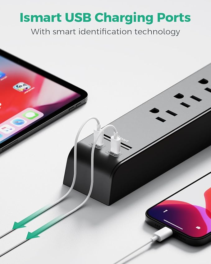 2 Pack Surge Protector Power Strip with 6 Outlets 4 USB Ports (2 USB C) 15-Foot Extension Cord Flat Plug 900 Joules 15A Circuit Breaker Wall Mount Desk USB Charging Station for Home Office